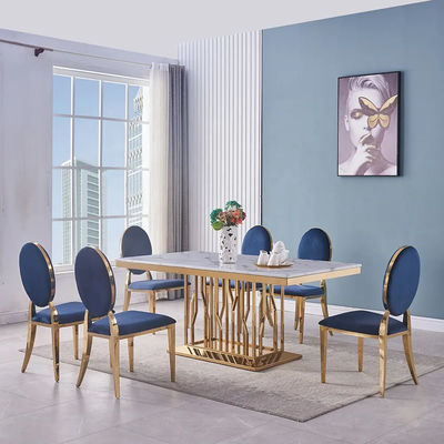 comprare Moderno lusso in acciaio inossidabile marmo appartamento quadrato tavolo da pranzo online manufacture