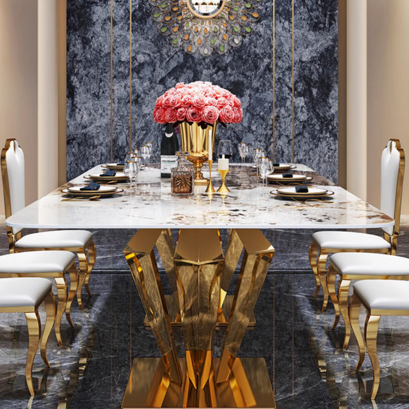 Tavolo da pranzo in marmo in acciaio inossidabile per decorazioni di lusso